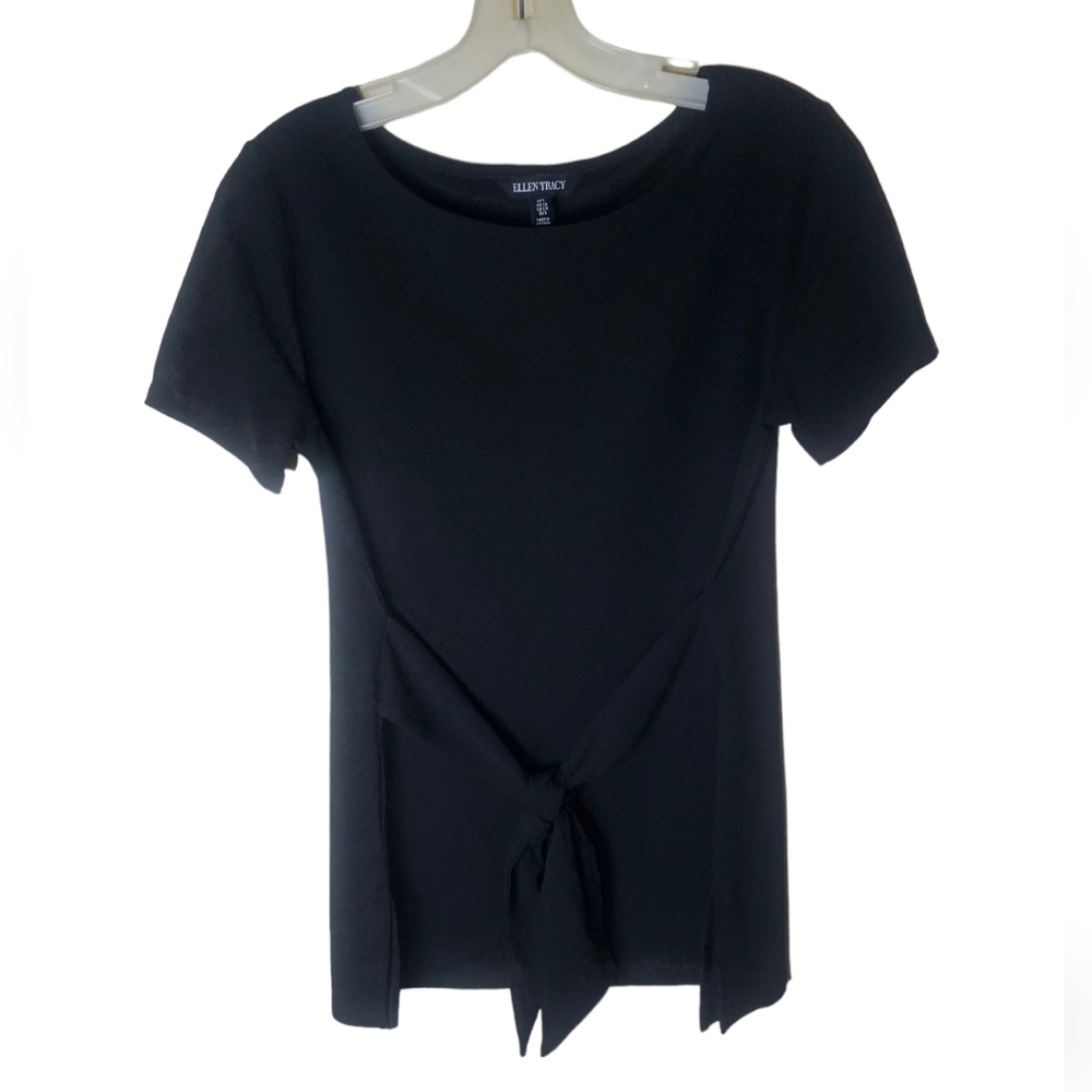 Ellen Tracy women's black short-sleeved tie front top size S